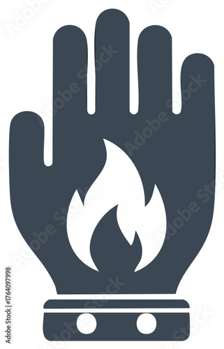 Dark Blue Oven Mitt with White Fire Graphic for Heat Protection Icon