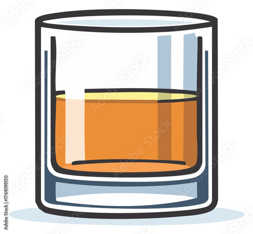 Simple cartoon icon of a whiskey glass with a golden brown alcoholic beverage
