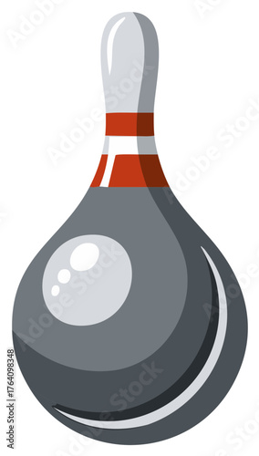Bowling Pin Gray with Red Stripes Cartoon Vector Illustration Isolated