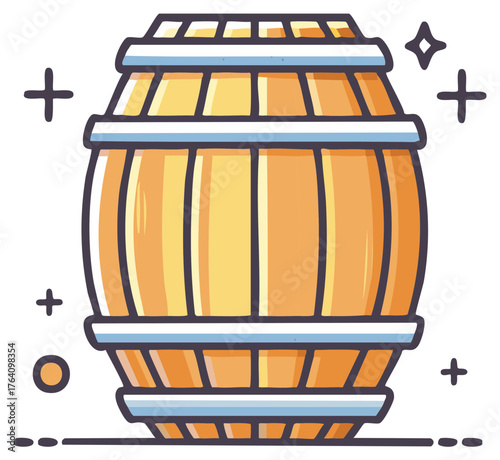 Stylized cartoon illustration of a wooden barrel or cask for storing alcohol like wine or beer