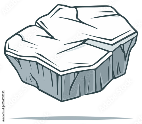 Cartoon illustration of a large floating arctic ice floe or glacier chunk