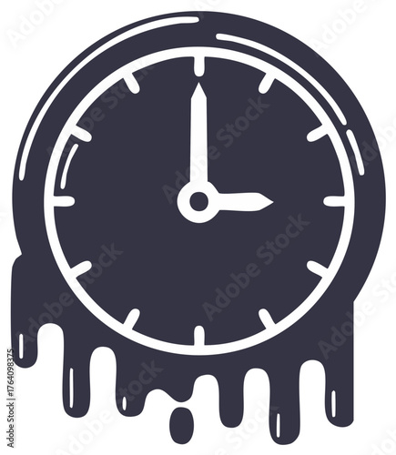 Dark monochrome clock face with melting effect representing time running out deadline stress or passing quickly
