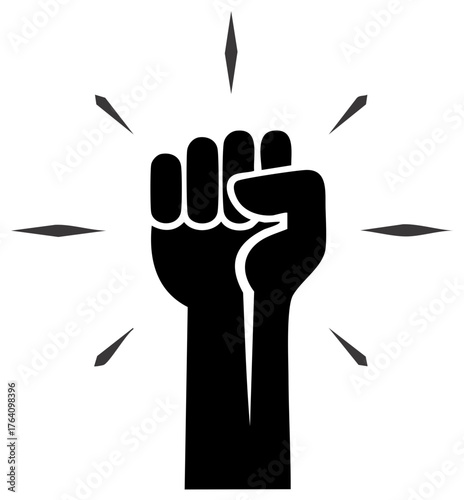 Dynamic black raised fist graphic symbolizing strength activism and social justice