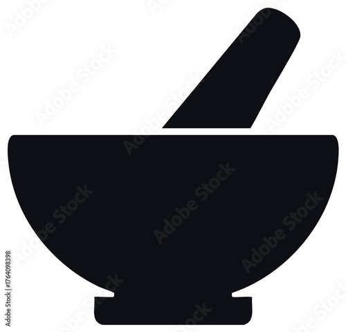 Black silhouette of a mortar and pestle herbal medicine or pharmacy symbol