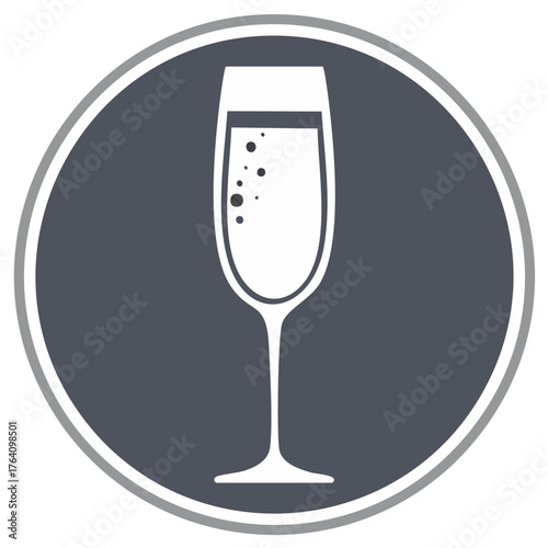 Sparkling Wine Flute Glass with Bubbles Round Icon Vector Graphic for Celebration