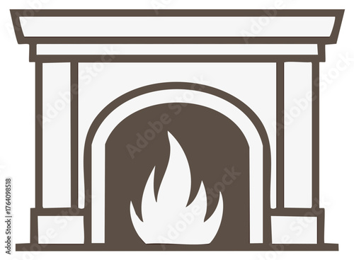 Stylized fireplace with arch and visible flames interior graphic design element