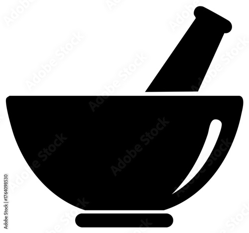 Black mortar and pestle silhouette symbol for grinding and crushing