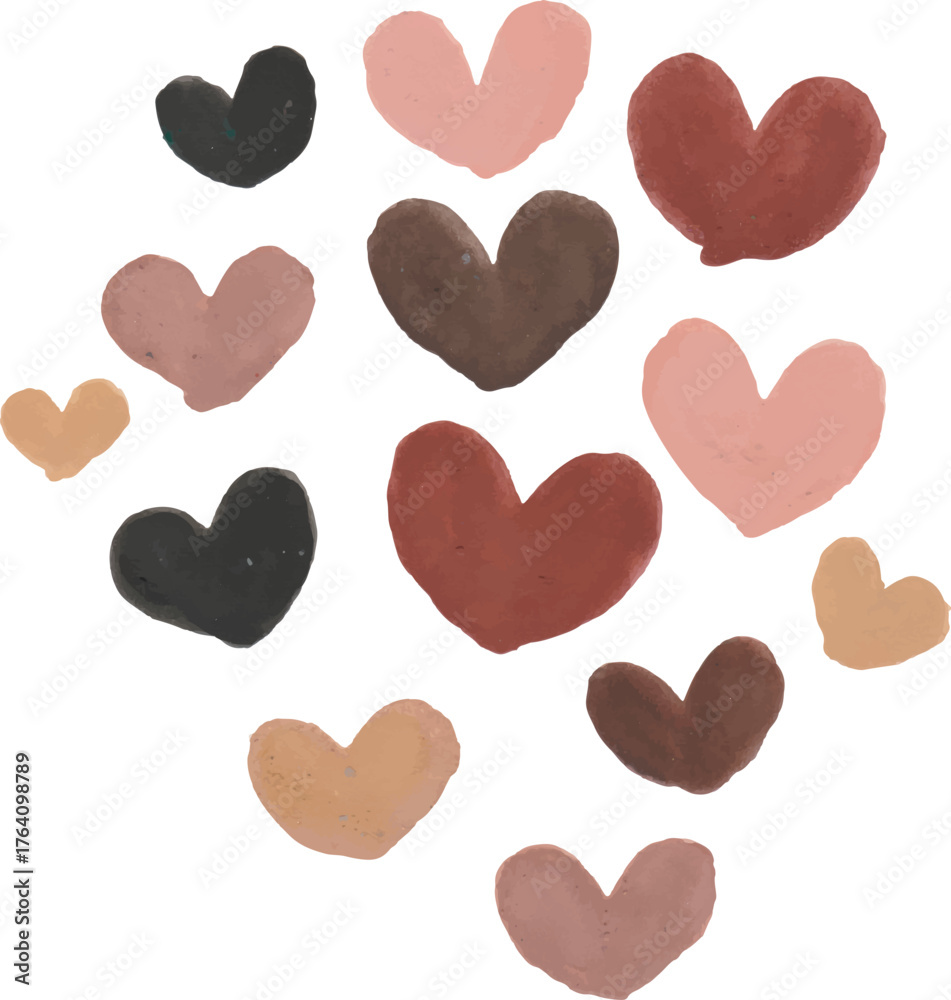 Fototapeta premium Collection of Hand-Drawn Earthy Hearts