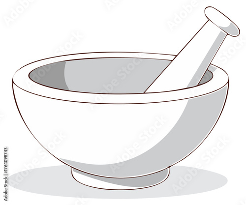 Mortar and pestle simple vector illustration for kitchen pharmacy or laboratory use