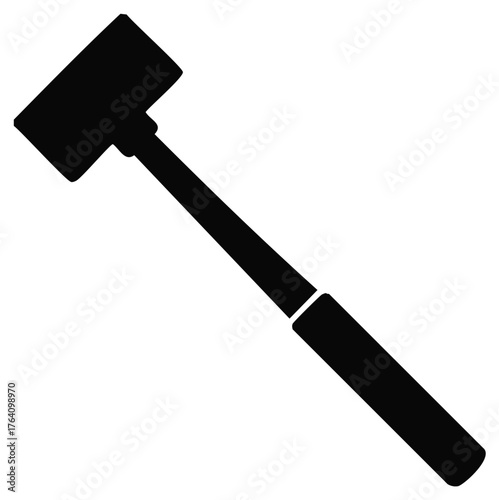 Black mallet illustration, construction tool with head and handle for hammering and hitting material objects