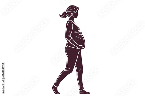 pregnant woman walking silhouette illustration for maternity, health, and family themes"