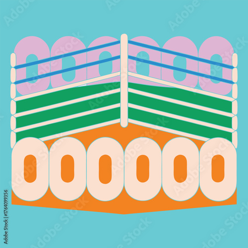 Boxing Corner in Cyan Abstract Ropes, Rings, and Ovals – A Stylized Tribute to Motion, Energy, and Playful Structure