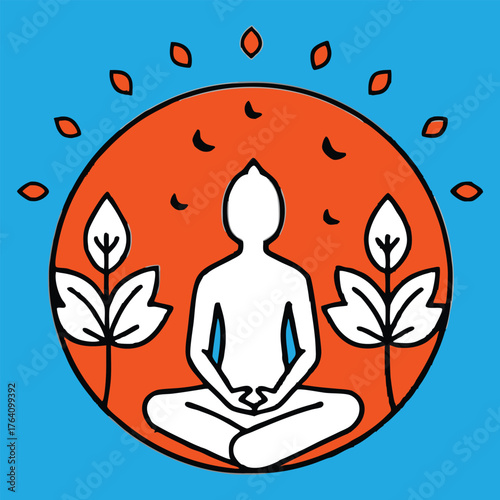 Centered in Stillness Meditative Figure Surrounded by Nature’s Aura – A Bold Symbol of Peace, Mindfulness, and Inner Harmony