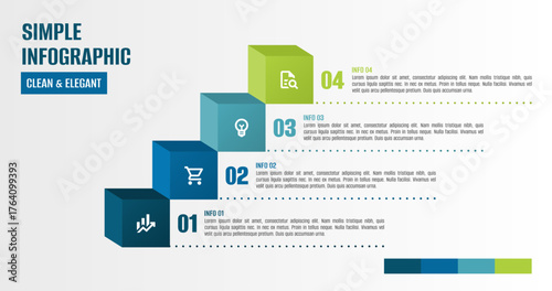Simple and modern infographics options banner. Four options infographic. Four items infographic. 4 steps and progress infographic. Modern infographic banner template. 