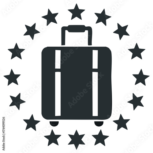 Duffle Bag Icon Surrounded by Stars Represents Travel and Excellence