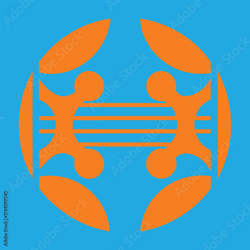 Geometric Harmony Abstract Leaf and Bridge Motif in Orange and Blue – A Bold Symbol of Balance, Flow, and Structure