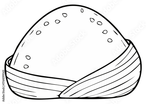 Japanese onigiri rice ball with nori seaweed wrap simple line art illustration for coloring page