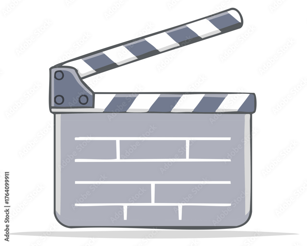 Fototapeta premium Cartoon-style movie clapperboard illustration, film industry concept