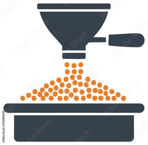 Coffee beans grinding into container flat vector illustration on isolated background