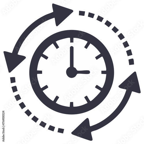 Clock Face Graphic with Circular Arrows Illustrating Rotation and Time Cycles