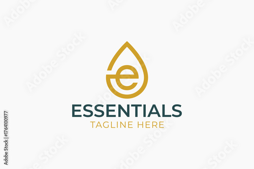 Letter E and Water Drip Logo Concept Modern Minimalist Business Essence and Beauty