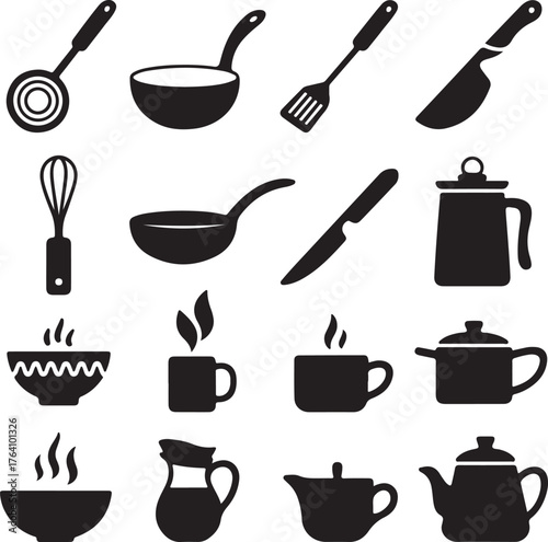 Kitchen & Cooking Silhouette Vector Icons Bundle