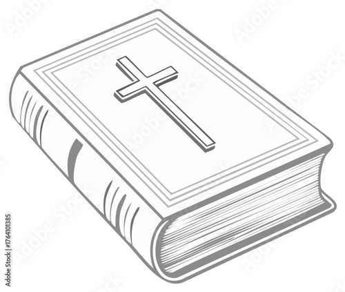 Christian Holy Bible Book with a Cross Symbol on the Cover Vector Illustration