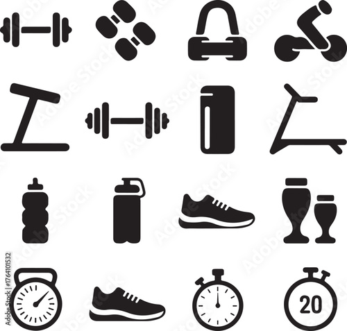 Fitness & Gym Silhouette Vector Icons Set