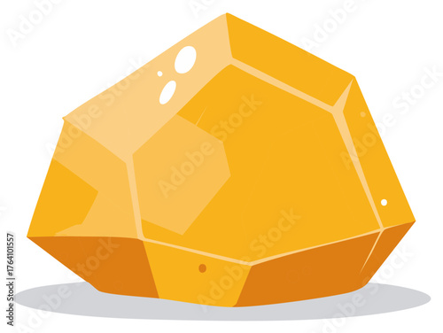 Brilliant amber colored geometric mineral design element precious faceted crystal illustration