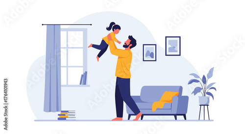 Father and daughter playing together at home, happy family moments.