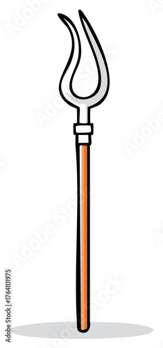 Trishul Symbol with Wooden Staff and Silver Tines Isolated Vector Illustration