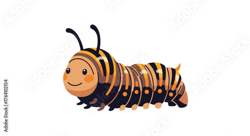 Cute cartoon caterpillar character with smiling face and antennae.