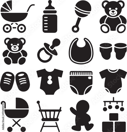Baby & Kids Silhouette Vector Icon Set