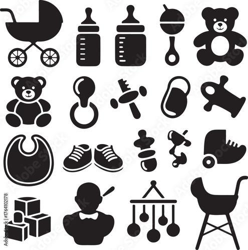 Baby & Kids Silhouette Vector Icon Set