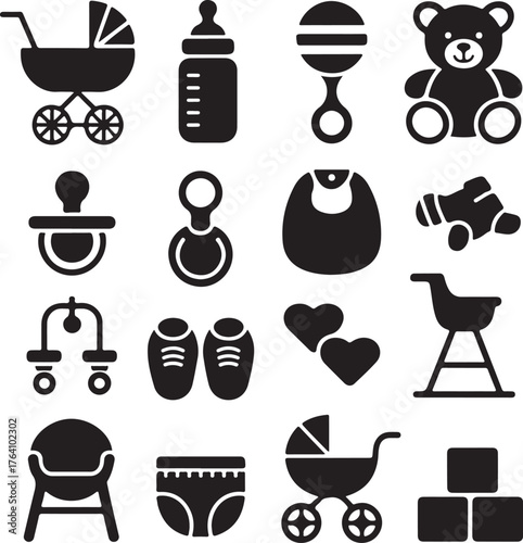Baby & Kids Silhouette Vector Icon Set