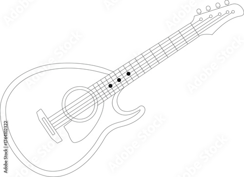 Acoustic Guitar Outline Vector – String Instrument Illustration for Music and Sound Design