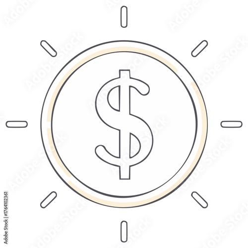 American Dollar Coin with Radiant Light Beams, Business Finance Graphic