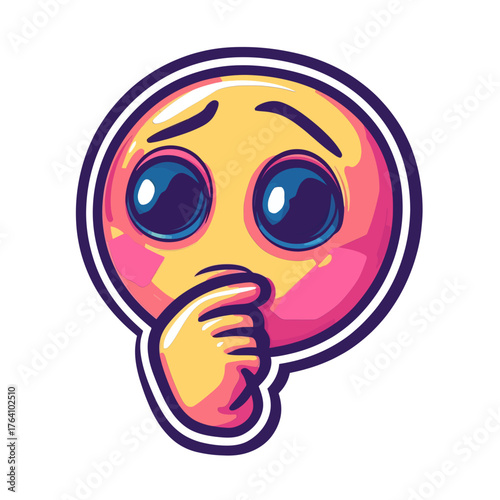 Stylized, cartoon emoji with large expressive eyes, a hand over the mouth, showing shyness, pleading, or cuteness. Great for social media, messaging apps, articles on emotion, or digital communication
