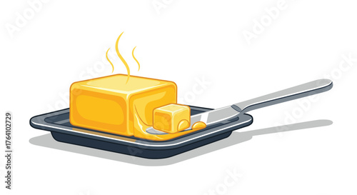 Butter on a plate with a knife ready to spread.