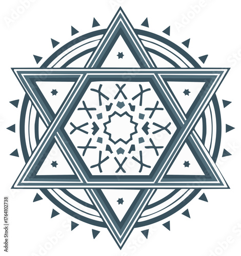 Ornate Star of David Jewish symbol in a decorative circular mandala design