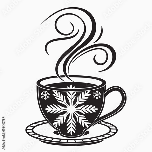 Black and white winter tea cup with snowflake