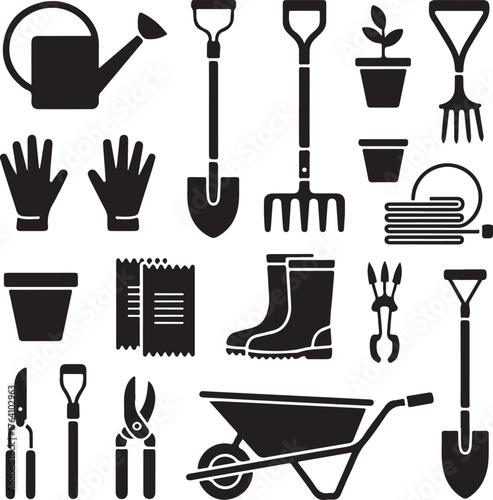 Gardening Tools Silhouette Vector Icons Bundle