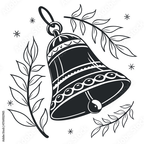 Illustration of a ringing bell with decorative branches