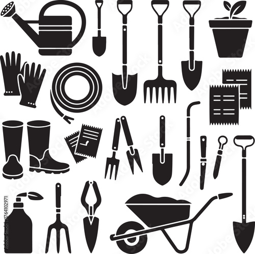 Gardening Tools Silhouette Vector Icons Bundle