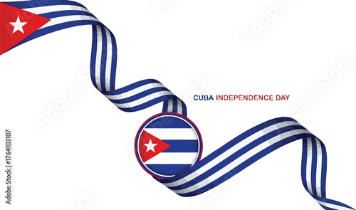 Celebrating Cuba's Independence Day with flowing ribbon and emblem, conveying national pride and patriotic spirit, perfect for festive designs