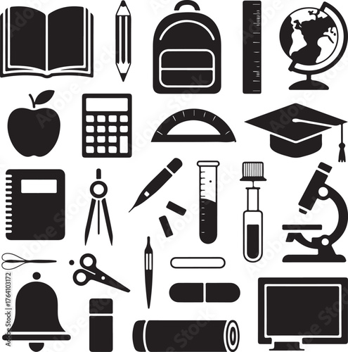education icon set silhoette black vector bundle   Education & School Icons