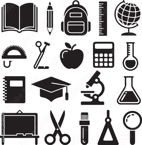 education icon set silhoette black vector bundle   Education & School Icons