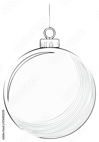 Minimalist line drawing of a single hanging Christmas ornament with hatched shading detail