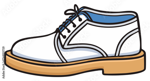 White Leather Shoe With Laces, Style Casual Fashion Footwear, Isolated Shoes on Beige Wooden Style Sole