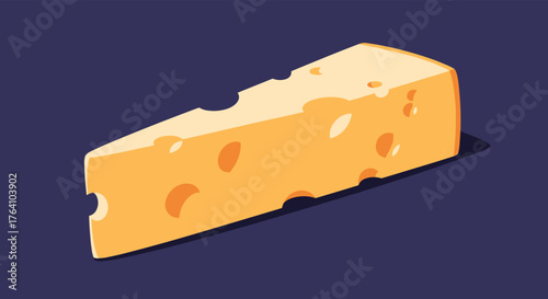 Triangular cheese wedge with holes on a dark background.